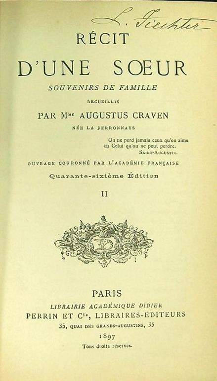 Recit d'une soeur 2vv - Augustus Craven - copertina