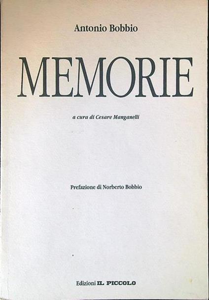 Memorie - Antonio Bobbio - copertina