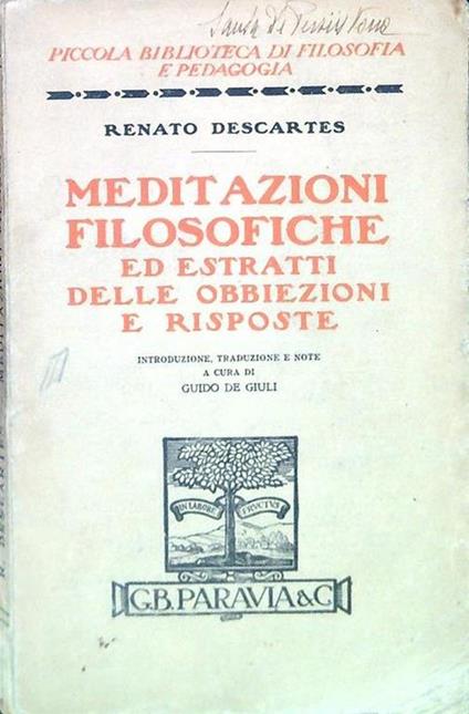 Meditazioni filosofiche ed estratti delle obbiezioni e risposte - copertina