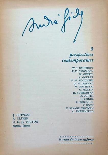 Andre' Gide. Tome 6 Perspectives contemporaines - copertina