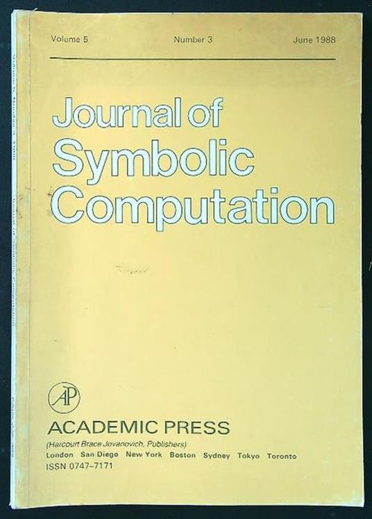 Journal of Symbolic Computation vol. 5 n. 3 - copertina