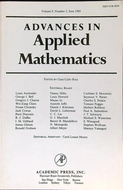 Advances in applied mathematics vol. 9 n. 2/June 1988 - Gian Carlo Rota - copertina