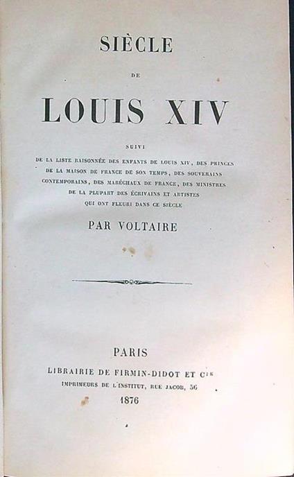 Siècle de Louis XIV - Voltaire - copertina