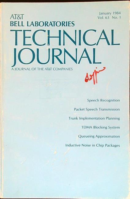 Technical Journal vol. 63 n. 1/January 1984 - copertina