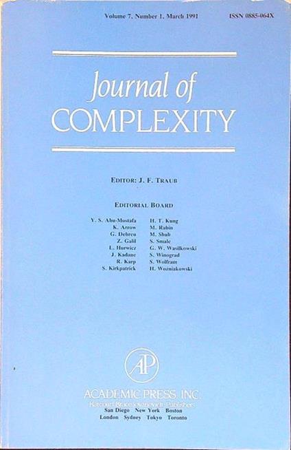Journal of Complexity vol. 7 n. 1 - J.F. Traub - copertina