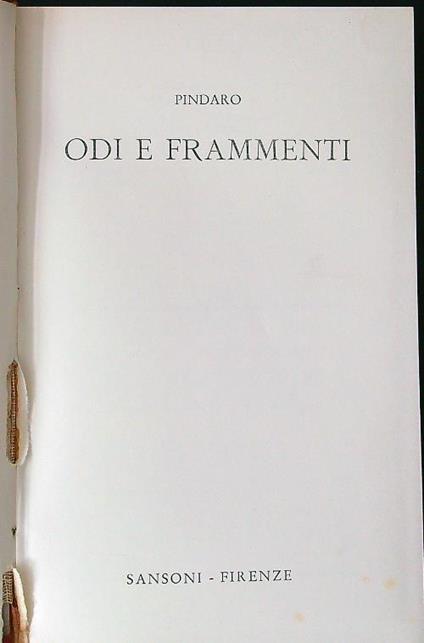 Odi e Frammenti - Pindaro - copertina