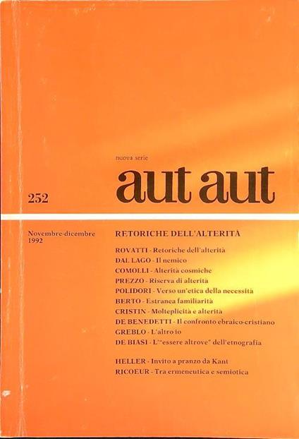 Aut Aut n. 252/novembre-dicembre 1992 - copertina
