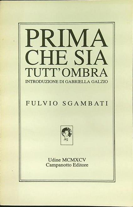 Prima che sia tutt'ombra - Fulvio Sgambati - copertina