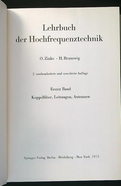 Lehrbuch der Hochfrequenztechnik - Zinke - copertina