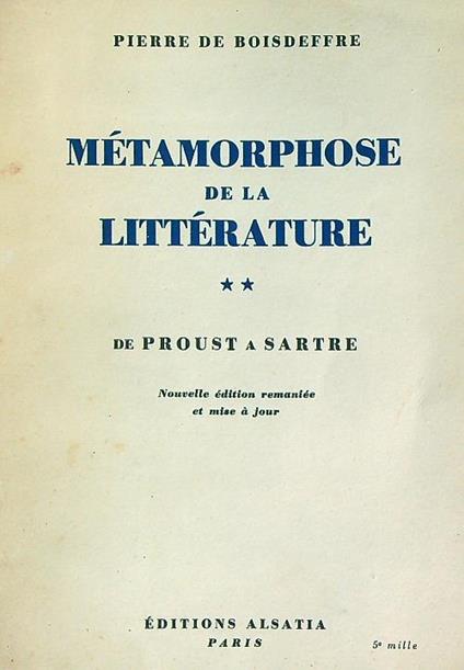 Metamorphose de la litterature. II - Pierre De Boisdeffre - copertina