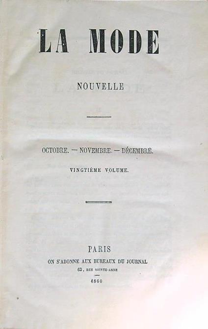 Mode Nouvelle. 1860, 4 Trimest - copertina