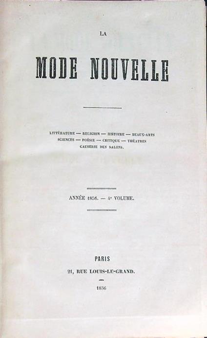 La Mode Nouvelle. 1856, 4 Trimest - copertina