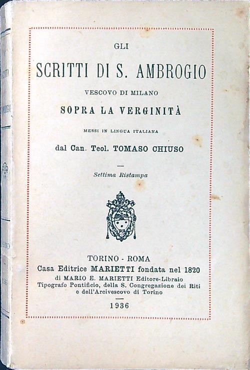 scritti di S. Ambrogio sopra la verginità