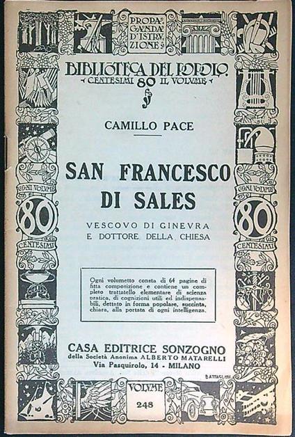 San Francesco di Sales, vescovo di Ginevra e dottore della Chiesa - Camillo Pace - copertina