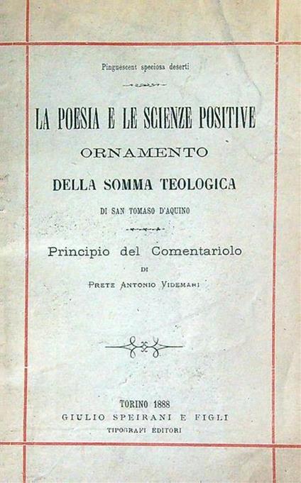 poesia e le scienze positive ornamento della somma teologica - d'Aquino (san) Tommaso - copertina