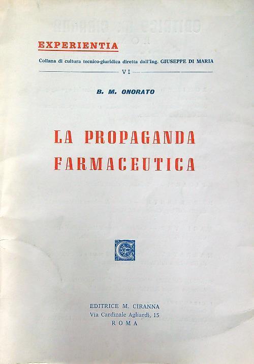La propaganda farmaceutica - B.M. Onorato - copertina