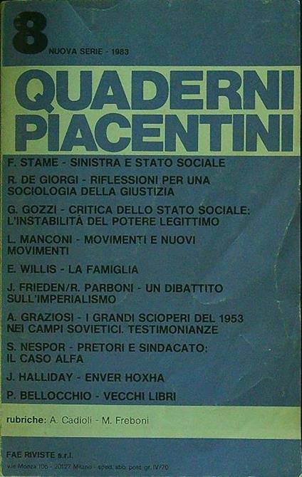 Quaderni piacentini 8-1983 - copertina