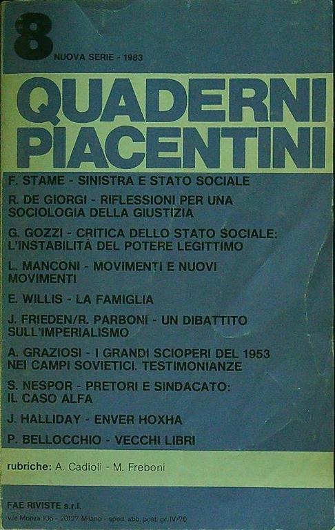 Quaderni piacentini 8-1983 - copertina
