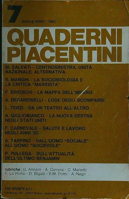 Quaderni piacentini 7-1982 - copertina