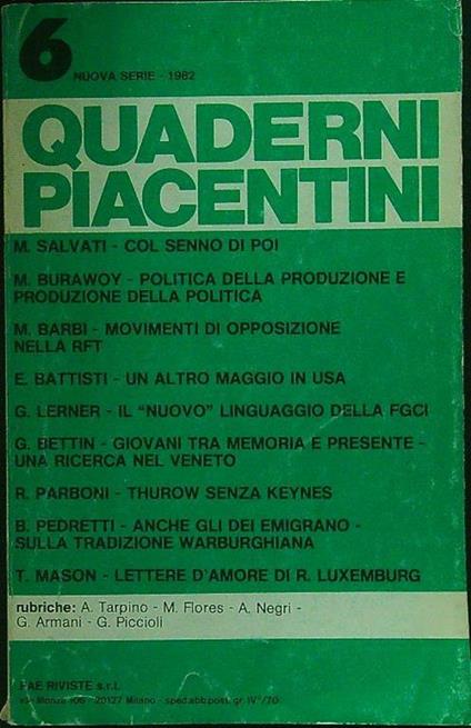 Quaderni piacentini 6-1982 - copertina