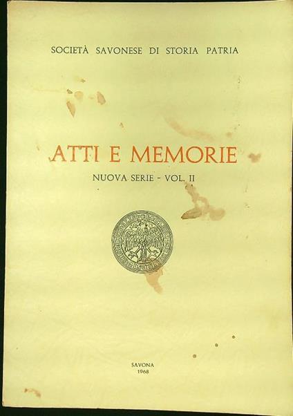 Atti e memorie Nuova serie vol. II - copertina