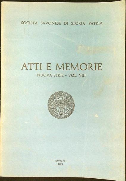 Atti e memorie nuova serie vol. VIII - copertina