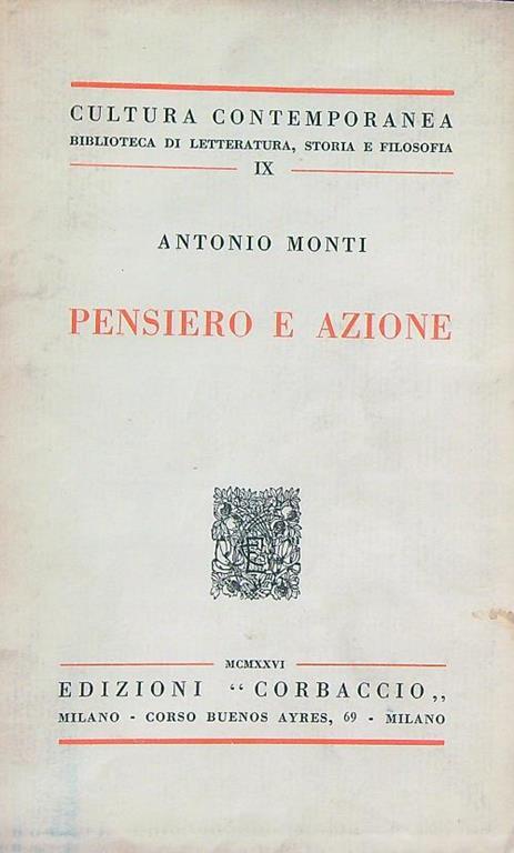 Pensiero e azione - Antonio Monti - copertina