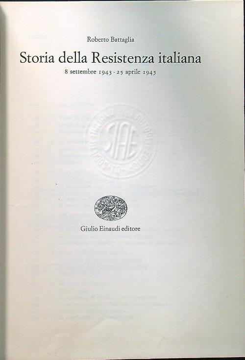 Storia della resistenza italiana - Roberto Battaglia - copertina