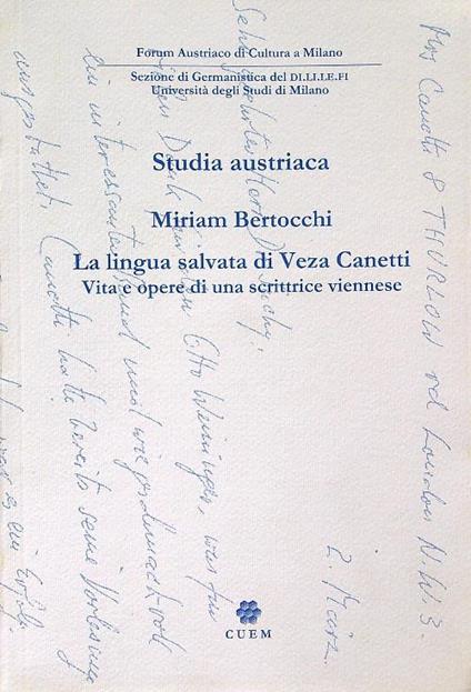 La lingua salvata di Veza Canetti - Miriam Bertocchi - copertina