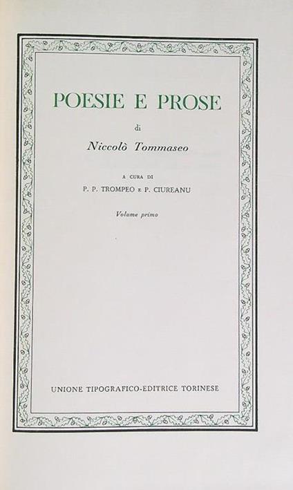 Poesie e prose. Volume primo - Niccolò Tommaseo - copertina
