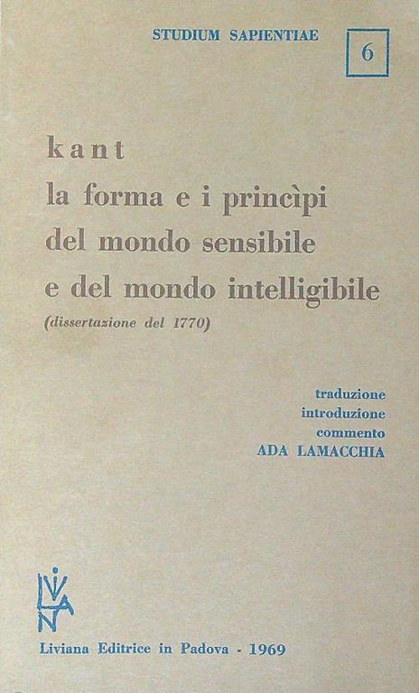 Forma e principi del mondo sensibile e del mondo intellegibile - Immanuel Kant - copertina