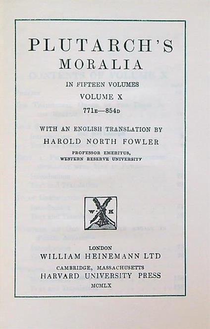 Plutarch's Moralia X - Plutarco - copertina