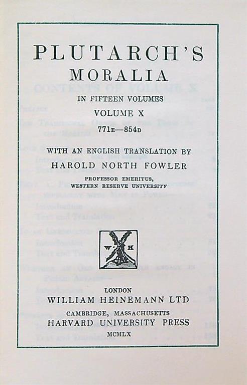 Plutarch's Moralia X - Plutarco - copertina