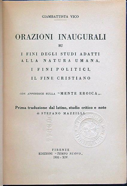 Orazioni inaugurali - Giambattista Vico - copertina