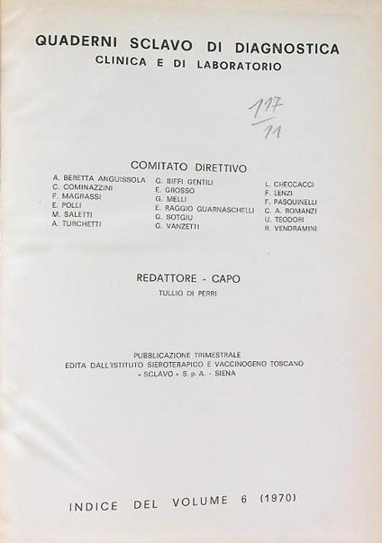 Quaderni Sclavo di Diagnostica 1970 - copertina