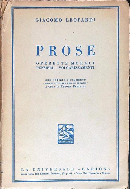 Prose operette morali pensieri volgarizzamenti - Giacomo Leopardi - copertina