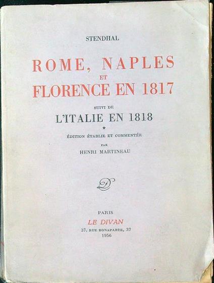 Rome Naples et Florence en 1817 suivi de l'Italie en 1818 - Stendhal - copertina