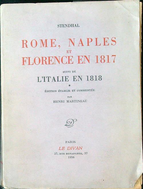 Rome Naples et Florence en 1817 suivi de l'Italie en 1818 - Stendhal - copertina