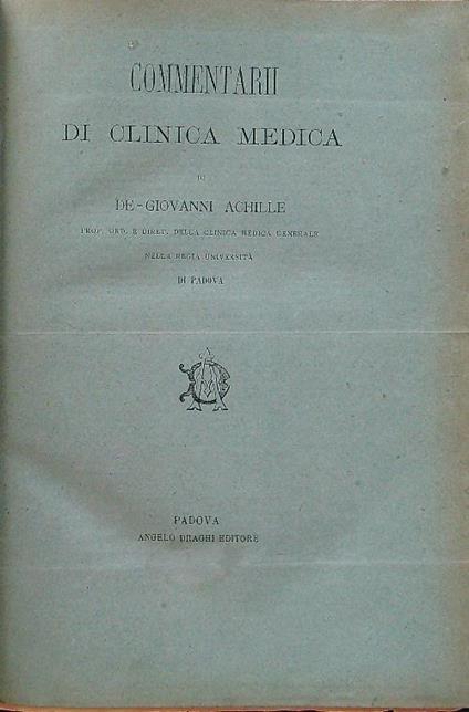 Commentarii di clinica medica volume I - copertina