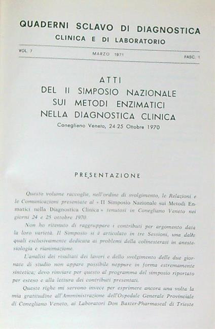 Quaderni sclavo di diagnostica 1971 - copertina