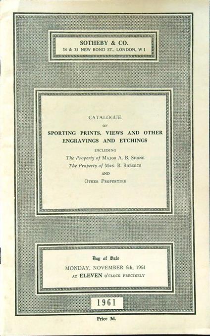 Catalogue of sporting prints, views and other engravings and etchings - copertina
