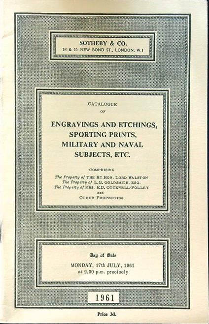 Catalogue of engravings and etchings, sporting prints, military and naval objects, etc. - copertina