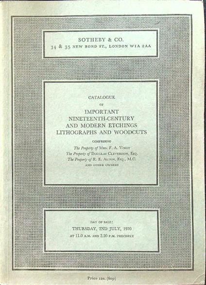 Catalogue of important nineteenth-century and modern etchings lithographs and woodcuts - copertina