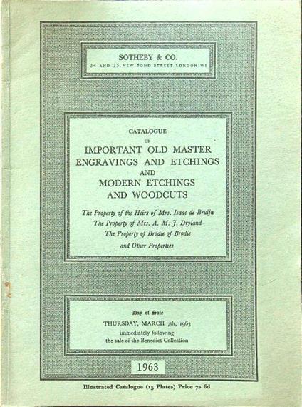 Catalogue of important old master engravings and etchings and modern etchings and woodcuts - copertina