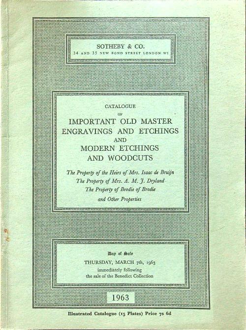 Catalogue of important old master engravings and etchings and modern etchings and woodcuts - copertina