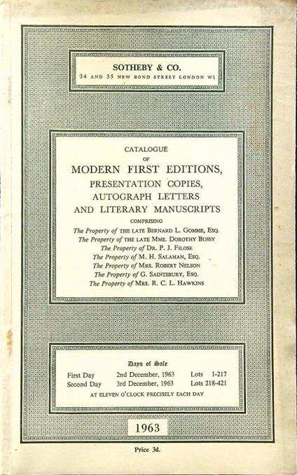 Catalogue of modern first editions - copertina