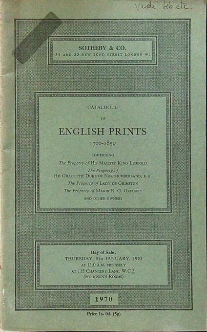 Calatogue of english prints 1700-1850 - copertina