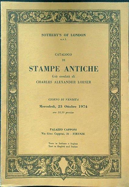Catalogo di stampe antiche - copertina