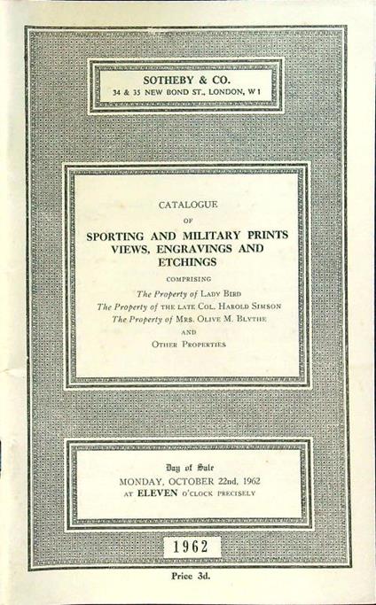 Catalogue of sporting and military prints views, engravings and etchings - copertina