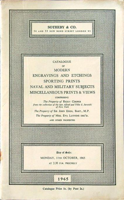 Catalogue of modern engravings and etchings sporting - copertina